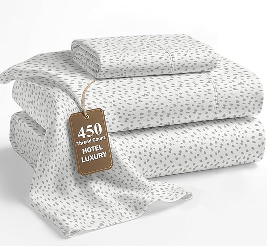 LANE LINEN Twin XL Sheets Set - 450 Thread Count Premium Sateen Weave for Smooth & Gentle Feel On Skin - Extra Soft & Breathable 100% Cotton Sheets Set - Fits Mattresses Upto 15'' Deep - Misty Dot