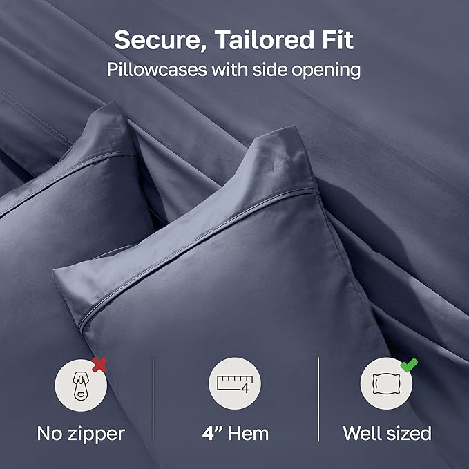 California Design Den King Size Pillowcase Set - 400 Thread Count, 100% Cotton Sateen, Set of 2 Pillow Covers, Soft and Breathable - Indigo Dusty Blue