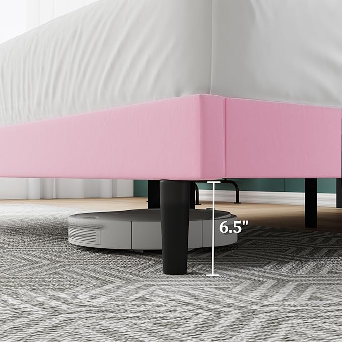 Queen Bed Frame, Velvet-Upholstered Platform Bed Frame with Tufted Button Headboard, Sturdy Slatted Mattress Base, No Spring Mattress Required, Easy to Assemble, Pink