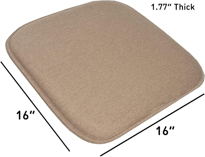 Sweet Home Collection Chair Cushion Memory Foam Pads Honeycomb Pattern Slip Non Skid Rubber Back Rounded Square 16" x 16" Seat Cover, 4 Pack, Charlotte Taupe