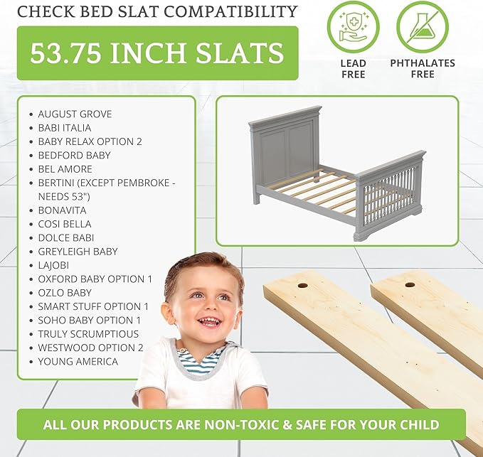 CC KITS Bed Slats for Twin, Full, Queen & King Sizes - Bed Slat Under Mattress Support - Bunkie Board - Box Spring & Mattress Platform Foundation Replacement - Set of 8 Slats (Full - 53.75")