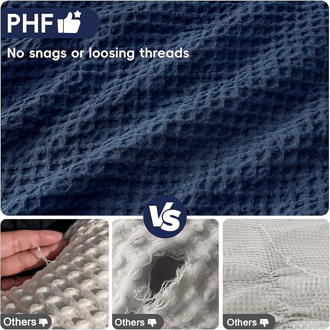 PHF Ultra Soft Waffle Weave Euro Shams Pillow Covers, No Filling, 2 Pack 26" x 26" Bed Cushion Covers, Breathable & Skin-Friendly Bed Pillow Shams for Stylish Home Decor, Navy Blue/Dark Blue