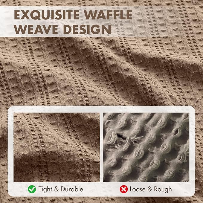 Set of 2 Decorative 100% Cotton Waffle Euro Sham Pillow Covers 24x24, Neutral Throw Pillows Weave European Cushion Cases for Couch Sofa Bed Modern Farmhouse Home Decor, Brown