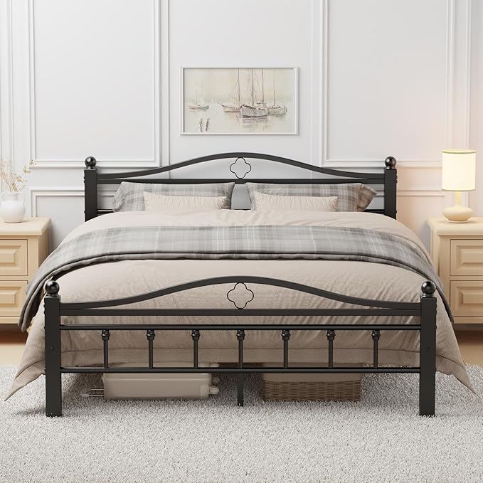 Queen Metal Bed Frame with Headboard, 1500LBS Heavy Duty Queen Bed Frame with Footboard No Box Spring Needed/Noise Free/12'' Under-Bed Storage/Tool-Free Assembly