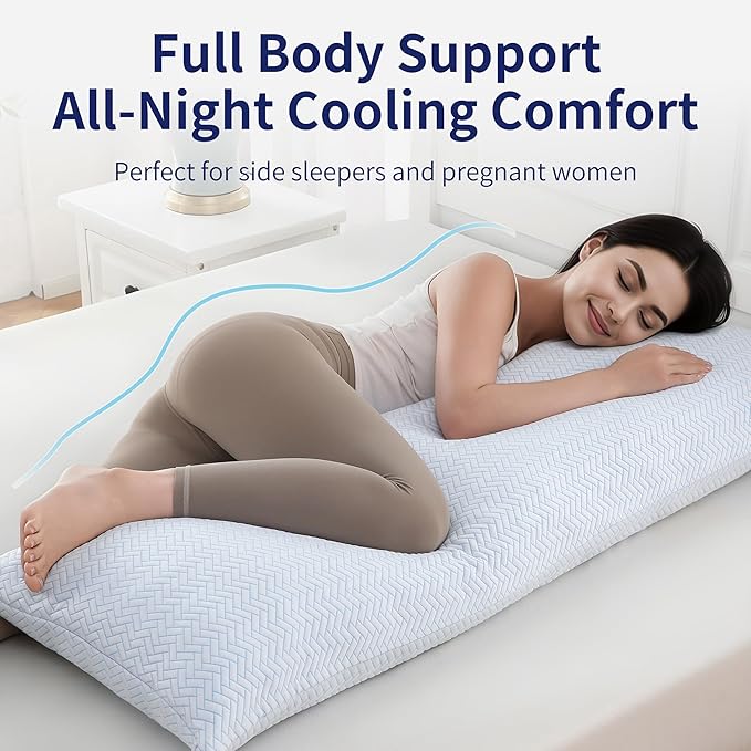 DOWNCOOL Cooling Body Pillow Set of 1, Adjustable Shredded Memory Foam Pillows for Sleeping, Soft Cool Bed Pillows for Hot Sleepers, Firm Long Pillow for Side Back Stomach Sleepers, 20"X54"