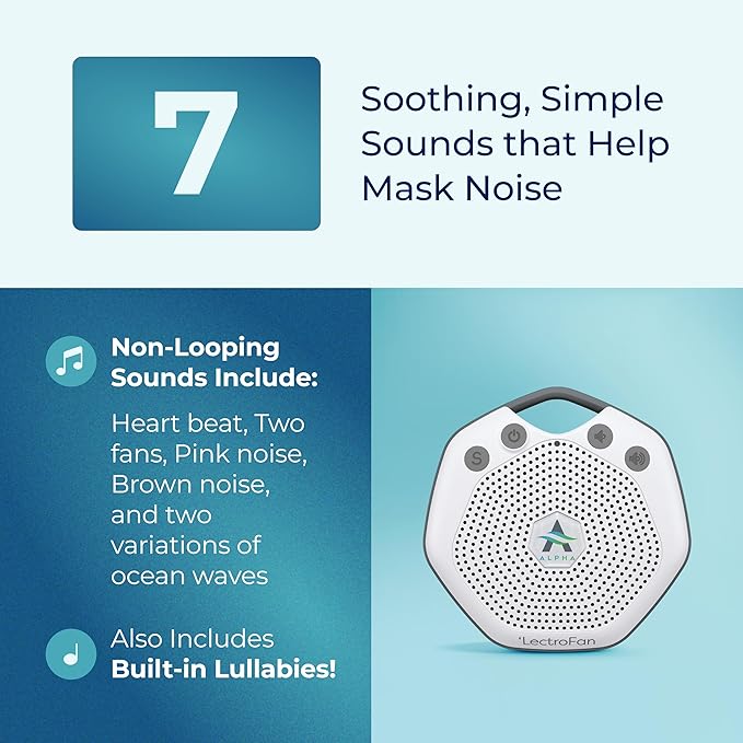 Adaptive Sound Technologies LectroFan Alpha - White Noise Machine to Support Restful Sleep - Blocks Ambient Sound - Built-in Lullabies - Convenient Clip Attachment - Portable Relaxation Support