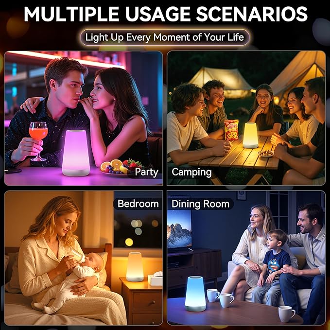 Auxmir Rechargeable LED Night Light, Touch & Remote Control Bedside Lamp with 13 Colors, 5 Brightness Levels, Portable Table Lamp for Kids Baby Nursery, Bedroom, Bathroom, Camping, Silver