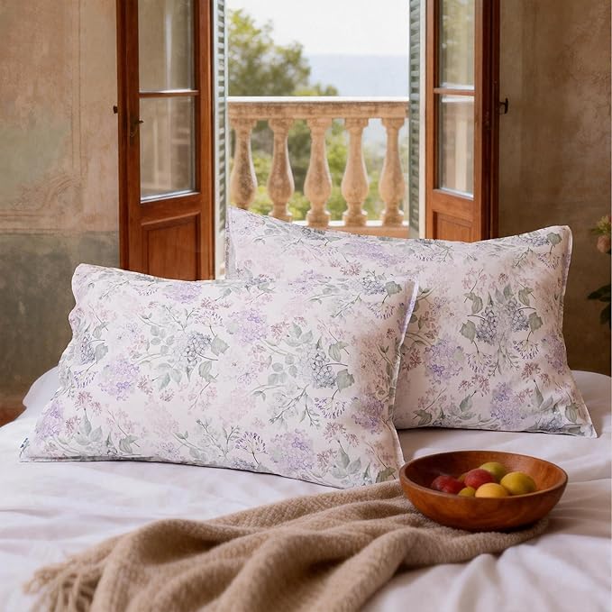 CHUFFED 100% French Linen Pillow Cases Spring Ivy Print, Farmhouse Floral Stone Washed Pillow Shams with Envelope Closure Soft Breathable Vintage Pillow Covers for Decor,20x36 inches