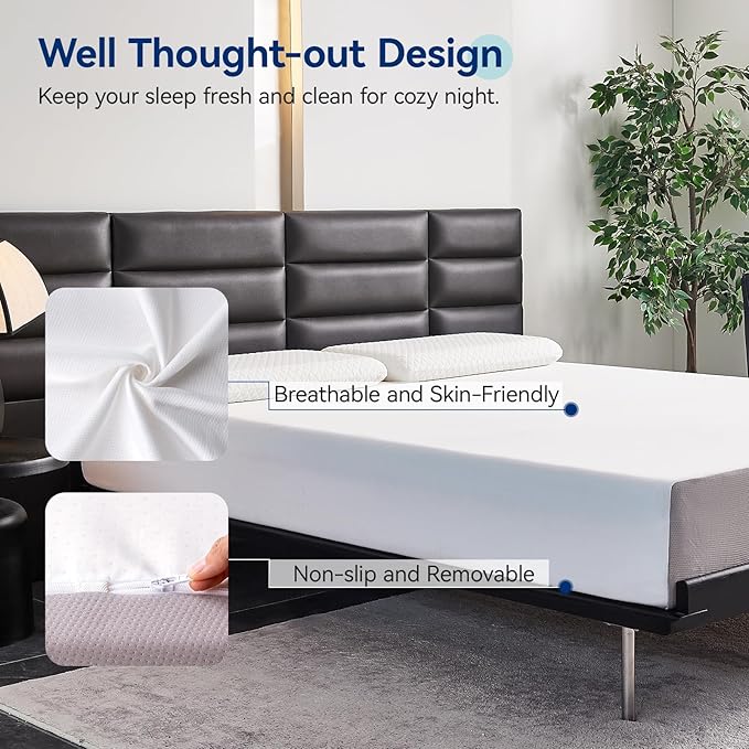 Amazon Basics Breathable Memory Foam Mattress, Medium Firm, 10 Inch, Twin, White/Grey