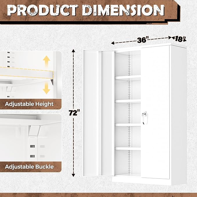 INTERGREAT Garage Storage Cabinets with Doors and Shelves,72" Tall White Steel Locking Cabinets Storage, Metal Cabinet for Home Office, Warehouse, School