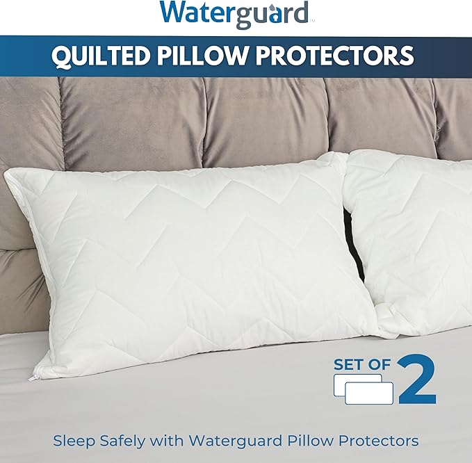Waterguard Waterproof Pillow Protectors Quilted, Zippered Pillow Cases, 100% Cotton Top, Microfiber Filled Pillow Covers, King Size (20x36) Set of 4