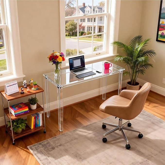 Acrylic Desk, Clear Modern Writing Table for Home Office (Clear, Large)