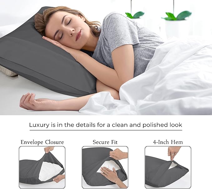 Royale Linens Grey Pillowcase Set Of 12 - Standard 20"x26" Bed Pillow Cover - 1800 Brushed Microfiber - Wrinkle & Fade Resistant - Bulk Pillow Case - Hotel Quality Pillow Case 12 Pack (Standard, Grey)