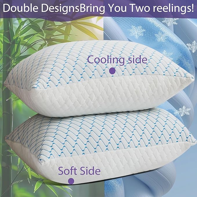 VAINOC Memory Foam Pillows King Size Set of 2,Adjustable Cooling Firm Pillow for Side Back Stomach Sleepers with Washable Removable Cover