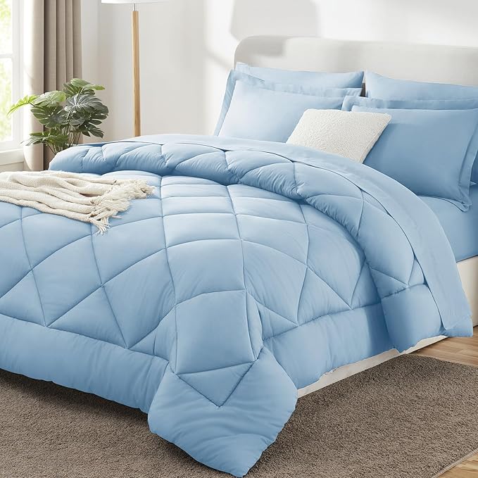 CozyLux King Size Comforter Set Baby Blue - 7 Pieces Bed in a Bag King, Luxury Soft Bed Set for All Seasons, Bedding Set with Down Alternative Comforter, Sheets, Pillowcases & Shams