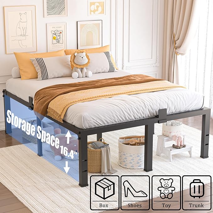 Yitong Angel Queen Size Bed Frames 18 inch High 3500 lbs Heavy Duty Metal Platform, Mattress Foundation with Steel Slat Support/No Box Spring Needed/Noise Free/Non-Slip/Easy Assembly