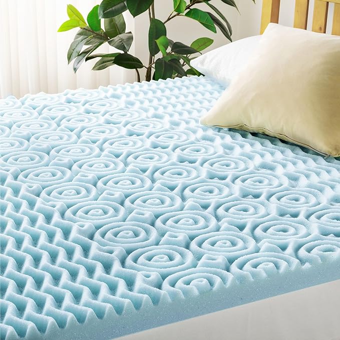 Mellow 3 Inch 5-Zone Memory Foam Mattress Topper, Cooling Gel Infusion, Dorm Essentials, Twin Blue