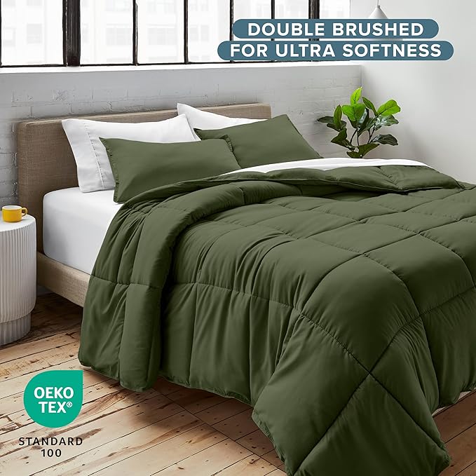 Bare Home Comforter Set - Queen Size - Ultra-Soft - Goose Down Alternative - Premium 1800 Series - All Season Warmth (Queen, Cypress Green)