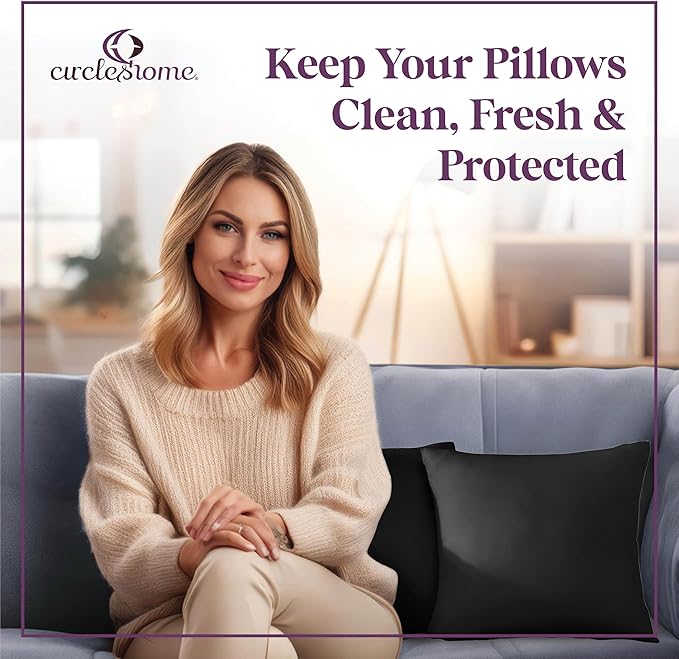 CIRCLESHOME Throw Pillow Protectors - 100% Cotton Breathable Pillowcases - 16 X 16 Square Pillowcases - Protects Pillows from Dirt, Dust and Debris (Square Pillow - 4 Pack- 16x16)