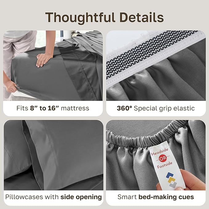 California Design Den Luxury 100% Cotton Sheets King Size Sheet Set - Buttery Soft 800 Thread Count Sateen, Deep Pocket Bedding Set - Grey