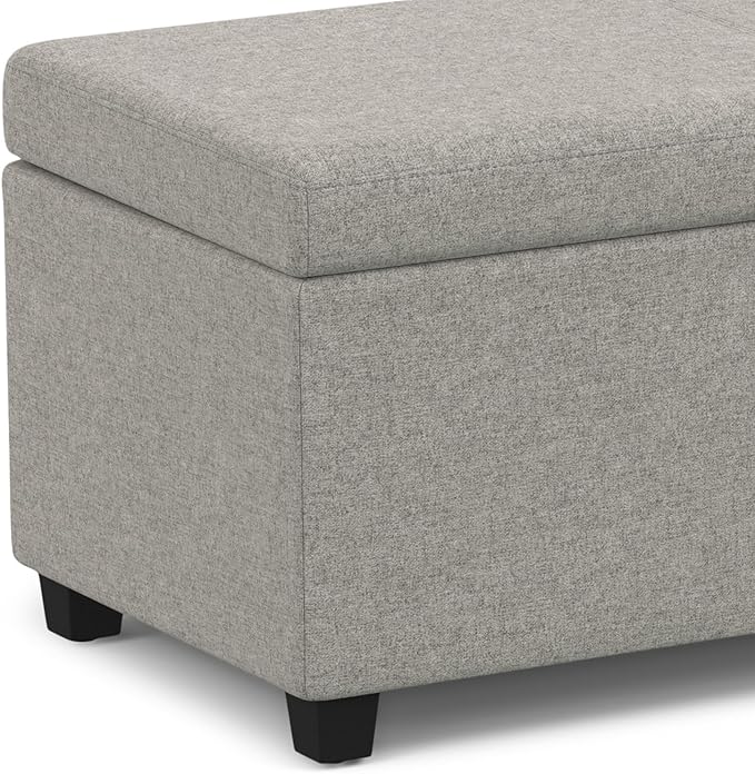 SIMPLIHOME Avalon Extra Large Storage Ottoman Bench - 54 inch Wide Upholstered Linen Look Fabric Rectangular Lift-Top Ottoman in Cloud Grey, Contemporary Bench for Living Room with Hidden Storage
