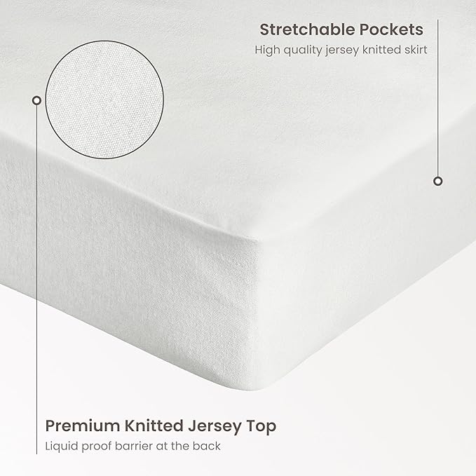 Bioweaves Organic Cotton Jersey Waterproof Mattress Protector Twin XL | 39" x 80" | GOTS Certified Mattress Cover with Jersey Cotton Skirt, Breathable & Noiseless Top Layer, 17 Inch Deep Pocket, White