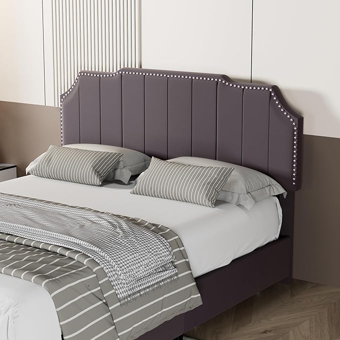 VECELO Queen Upholstered Platform Bed Frame with 4 Storage Drawers,Velvet Vintage Queen Bed with Nailhead Trim,Tufted Height Adjustable Headboard,Wooden Slats/No Box Spring Needed/Easy Assembly