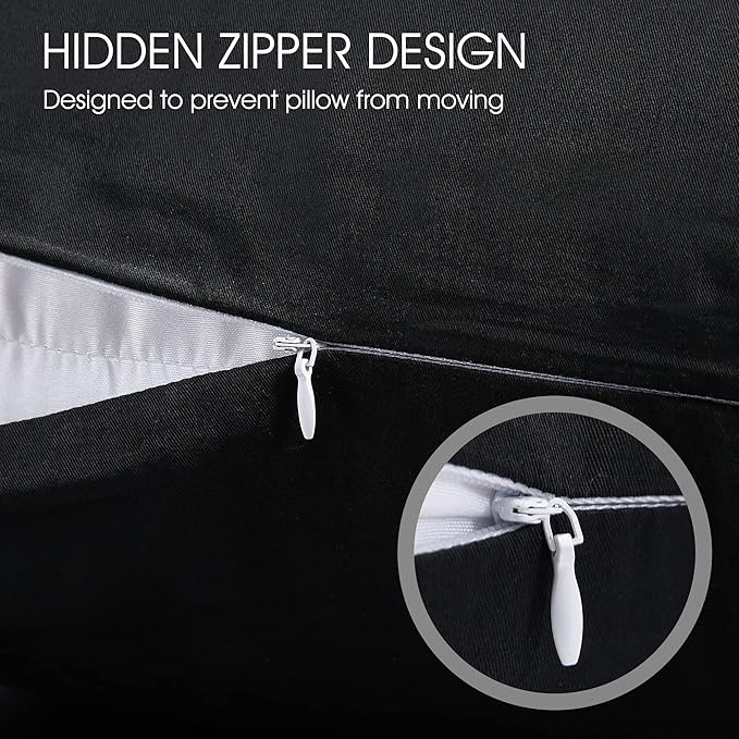 Cotton Pillow Protectors/Cases Queen Size with Zipper 2 Pack Black Color,Cooling & Breathable Bed Pillow Protectors Set of 2 Pillow Cases Cover (Queen Size 20" x 30")