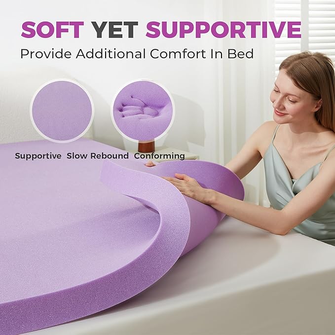 BDEUS 2 Inch Gel Memory Foam Mattress Topper Ventilated Soft Pressure Relieve Mattress Pad, Breathable Bed Topper, CertiPUR-US Certified, Queen Size