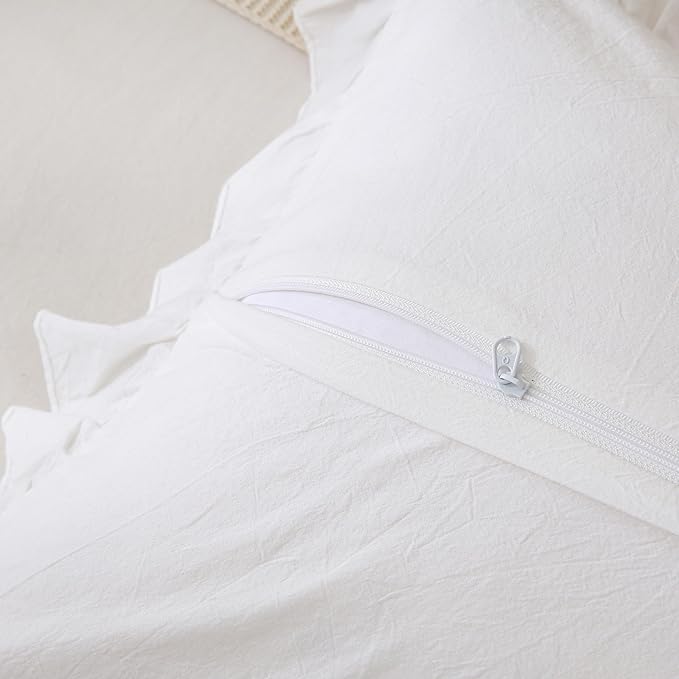 Off White Ruffled Body Pillow Cover 1 Piece Washed Cotton Farmhouse Shabby Long Body Pillow Sham 20"x54" White