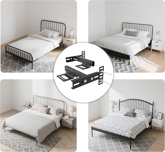 2 Pack Adjustable Headboard Brackets for Metal Bed Frame,Headboard & Footboard Extension Kit,Fits Twin Full Queen King (Check Hole Spacing),Matte Black