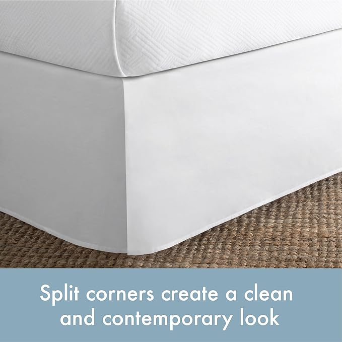 Today’s Home Classic Tailored Bed Skirt Dust Ruffle, Cotton Blend Design, 14" Drop Length, King, White