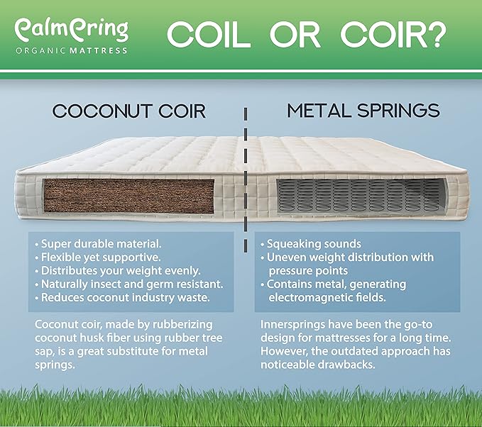 NATURAL LIFE PALMPRING Kochi King Mattress - Organic Latex Coconut Coir 6” Medium Firm 2 Layer Comfortable Sleep Bed Dust Free