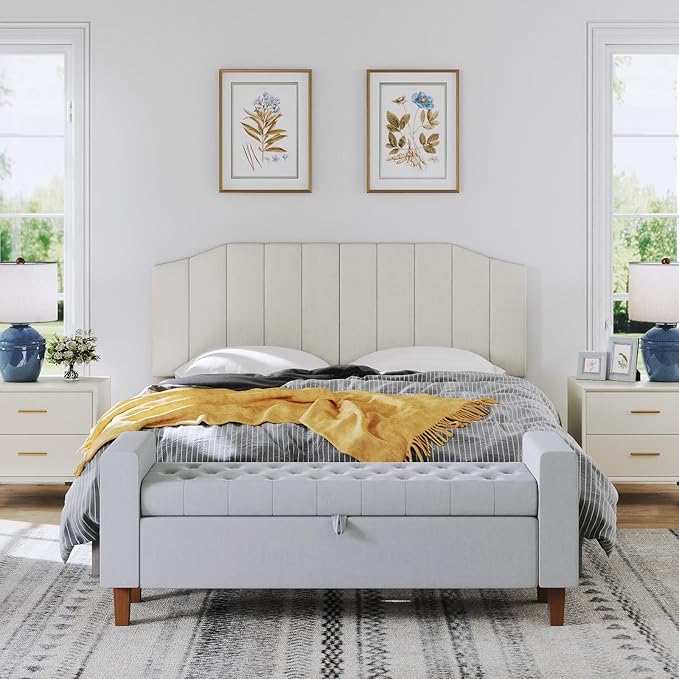 Furpopup King Size Headboard Only, Velvet Upholstered Headboard King/California King Size Wall Mount and Bed Frame Mount, Featuring High-Density Sponge Padding Easy Assembly Comfort Style-Cream