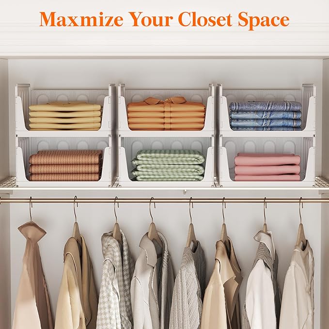 Lifewit 20 Pack Stackable Closet Organizers and Storage Basket for Clothes, Plastic Sweater Storage Bins for Wardrobe, Multifunctional Pants Organizer for RV, Pantry, Kitchen, Dorm, 16.5" Depth