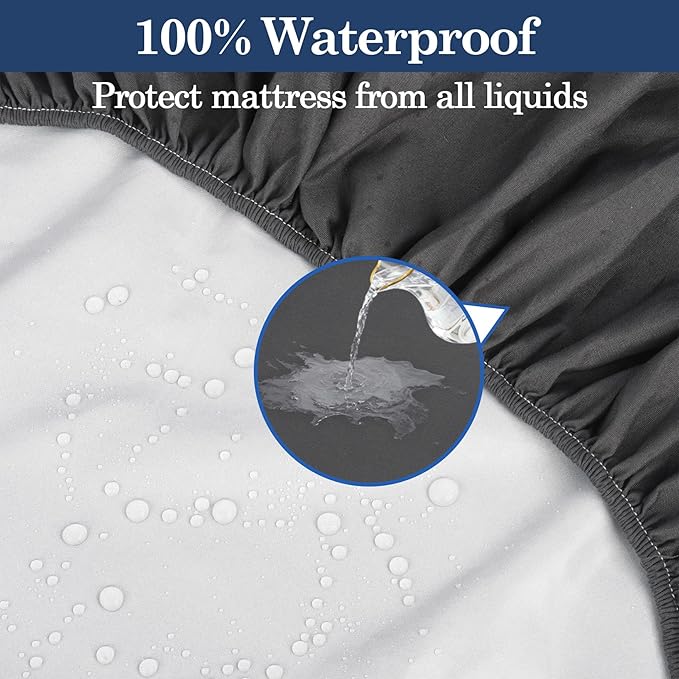 Klmnop Waterproof Mattress Topper Cover Queen Size, 2-3 Inch Memory Foam Latex Mattress Protector for RV Hotel Home, Machine Washable Dark Grey(Queen 80 x 60 Inch, Only Cover)