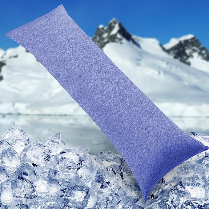 HOMFINE Cooling Pillowcases Body Size - Double Side Q-Max 0.439 Cooling Fiber for Pillow Protector, Breathable Cold Pillow Cover for Hot Sleeper Night Sweat, Zipper, 1 Pack (20"x54", Dark Blue)