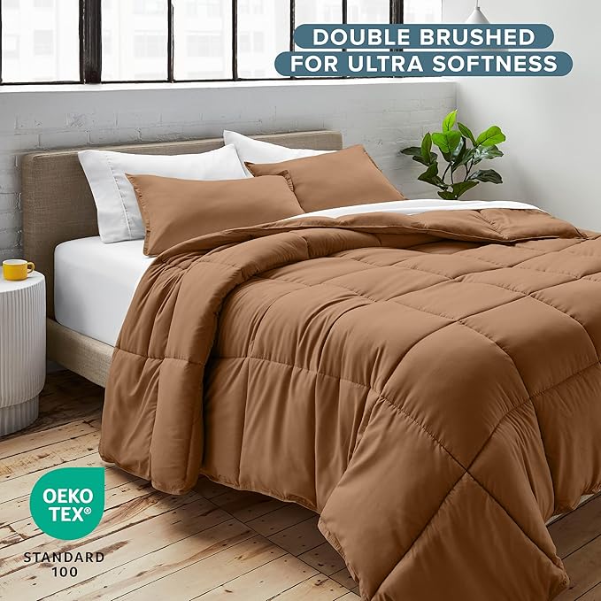 Bare Home Comforter Set - Cal King Size - Ultra-Soft - Goose Down Alternative - Premium 1800 Series - All Season Warmth (Cal King, Caramel)