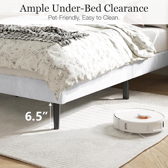 HAOARA King Bed Frame with Headboard, Velvet Upholstered Platform Bed Frames with Wingboard, Contemporary Mattress Foundation, Noise Free, No Box Spring Needed, Easy Assembly, White