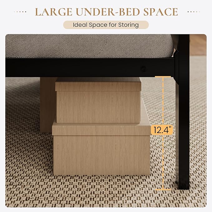SHA CERLIN Twin Size Metal Platform Bed Frame, PU Leather Upholstered Button Tufted Headboard, Mattress Foundation with 12.4” Under-Bed Storage, Noise-Free, Easy Assembly, No Box Spring Needed, Black