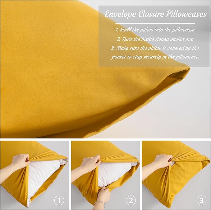 NTBAY 2-Pack Body Pillowcases, 20x54 inches, Ginger Yellow, Soft, Wrinkle, Fade Resistant, Envelope Closure, Microfiber, 2 Pieces