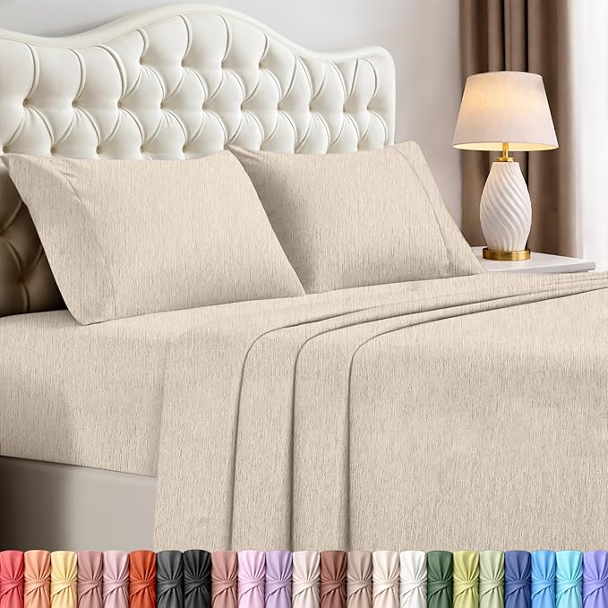 Utopia Bedding King Size Sheet Set – 4 Piece Bed Sheets, Soft and Breathable Microfiber, Includes 1 Fitted Sheet, 1 Flat Sheet and 2 Pillowcases – Oeko Tex (Heather Beige)