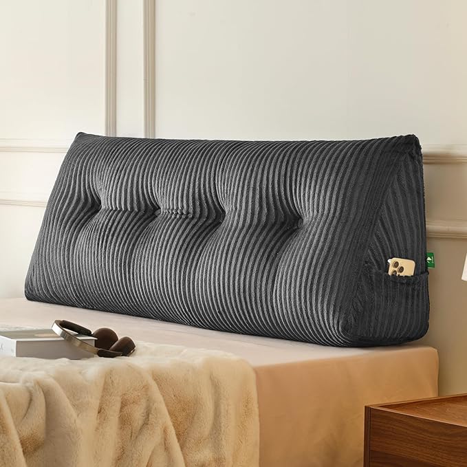 Z-hom Large Headboard Pillow Full, NO ROLL Pillow, Wedge Pillow Headboard for Sitting Up in Bed, Backrest Support Triangular Cushion for Reading, Gap Pillow w/Removable Washable Cover,Grey