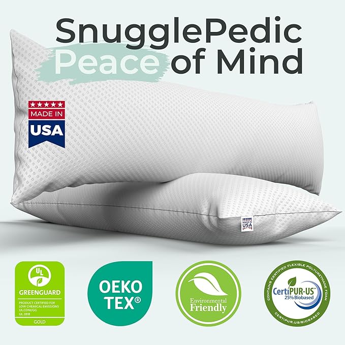 Snuggle-Pedic Body Pillow for Side Sleepers for Adults - Full Body Maternity Pillow Support Legs, Belly & HIPS - Shredded Memory Foam & Cooling Pregnancy Pillow Cover - 20x54 Navy