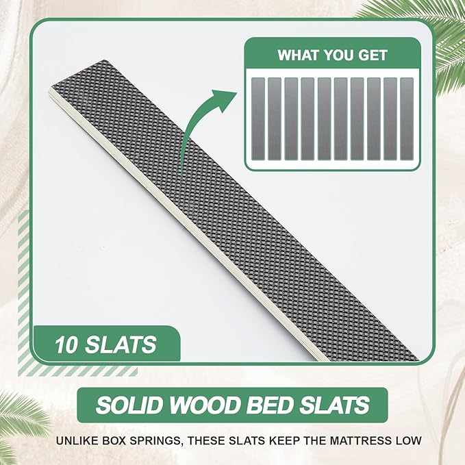 Sintuff 10 Pack Wooden Slats Bed Slats Replacement for Twin, Full, Queen Size Slatted Metal Bed Frame Sofa Under Mattress Support Foundation Platform Repair Parts, Easy Assembly, 29.3" x 0.39" x 2"