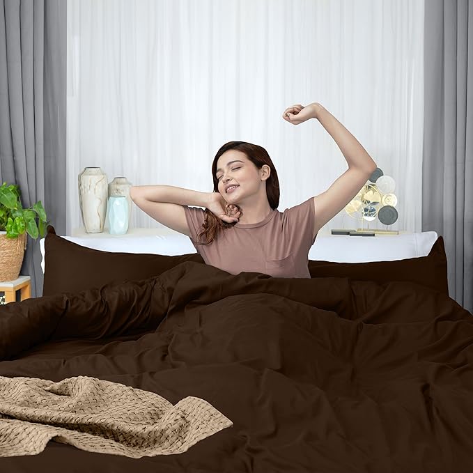 Utopia Bedding Duvet Cover King Size - 3 Piece with Zipper Closure - 1 Comforter Cover 104X90 Inches & 2 Pillow Shams 20X36 Inches (Brown) Comforter Not Included