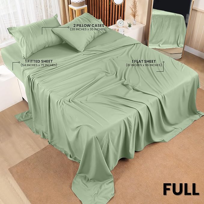 Utopia Bedding Full Sheet Set – 4 Piece Bed Sheets for Full Size Bed, Soft and Breathable Microfiber, Includes 1 Fitted Sheet, 1 Flat Sheet and 2 Pillowcases (Sage) (Pack of 2)