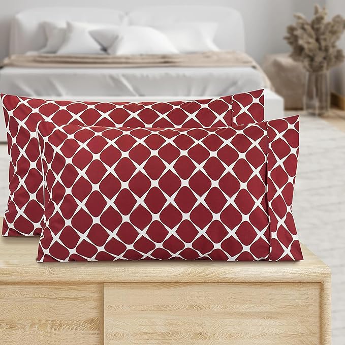 Elegant Comfort Luxury Ultra-Soft 2-Piece Pillowcase Set - 1500 Premium Hotel Quality Microfiber Double Brushed - Wrinkle Resistant, Bloomingdale Burgundy, Standard/Queen Size