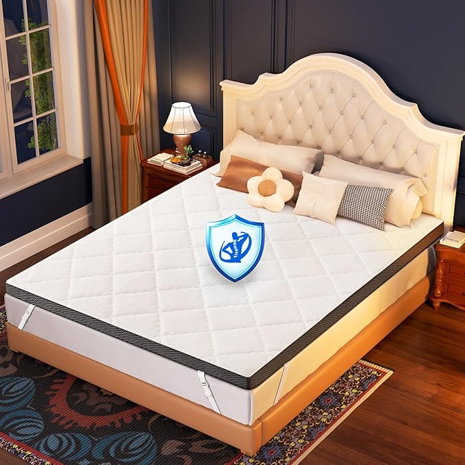 Firm Mattress Topper Queen 3-Inch: High Density Foam for Back Pain Relief, Super Support Cooling Mattress Pad, Breathable Washable Cover with Anti-Slip Strap, CertiPUR-US Oeko-Tex Certified 80x60