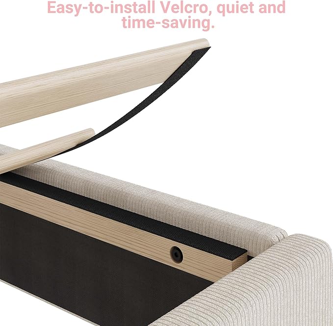 Twin Size Bed Frame, Corduroy Upholstered Platform Bed Frame with Adjustable Headboard, Mattress Foundation, Wooden Slats Support, No Box Spring Needed, Easy Assembly, Beige